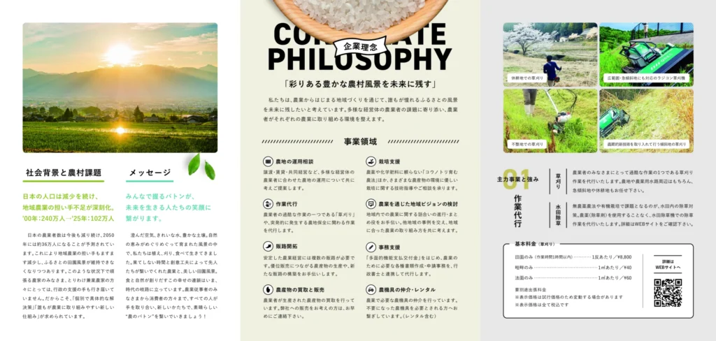 アグリスタート株式会社パンフレット見開き裏面